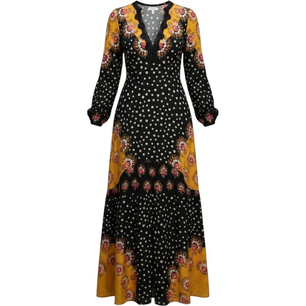 Farm Rio x Anthropologie Women Intarsia Maxi Dress SzXS Floral Boho Garden Party